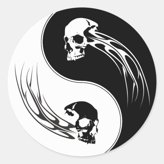 Yin Yang Tribal Skull Ronde Sticker (Voorkant)