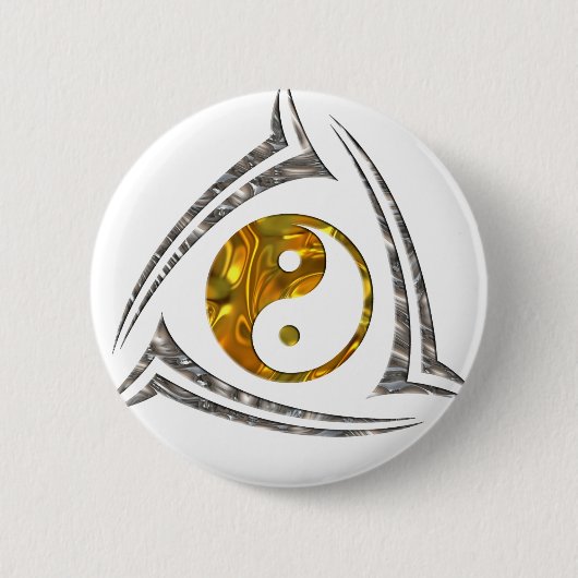 Yin & Yang / Tribale - gouden zilver Ronde Button 5,7 Cm (Voorkant)