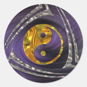 Yin & Yang / Tribale - gouden zilver   violette sp Ronde Sticker