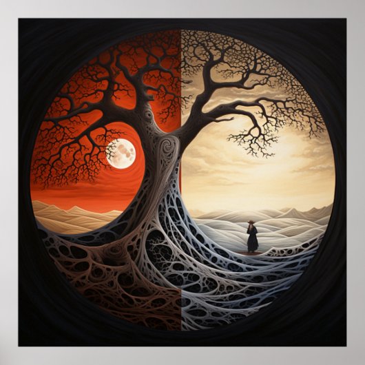Yin Yang Trippy Tree Poster (Voorkant)