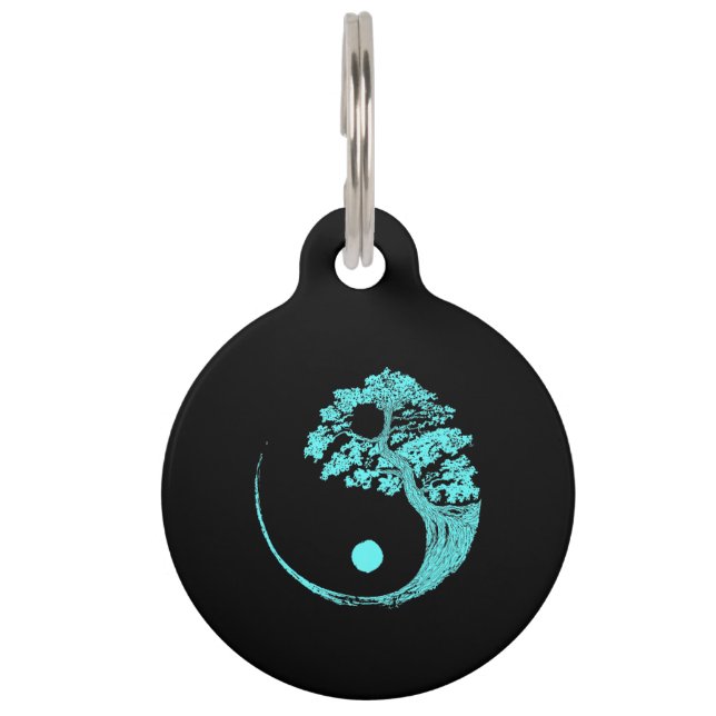 Yin Yang Turquoise Blue Bonsai Tree Japans Huisdierpenning (Voorkant)