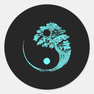 Yin Yang Turquoise Blue Bonsai Tree Japans Ronde Sticker