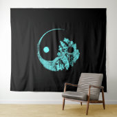 Yin Yang Turquoise Blue Bonsai Tree Japans Wandkleed (In Situ (horizontaal))