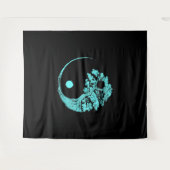Yin Yang Turquoise Blue Bonsai Tree Japans Wandkleed (Voorkant (horizontaal))