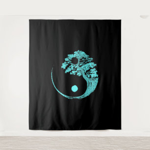 Yin Yang Turquoise Blue Bonsai Tree Japans Wandkleed