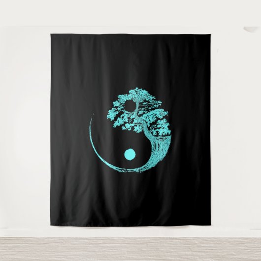 Yin Yang Turquoise Blue Bonsai Tree Japans Wandkleed (Voorkant)