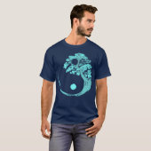 Yin Yang Turquoise Blue Bonsai Tree Japanse Zen T-shirt (Voorkant volledig)