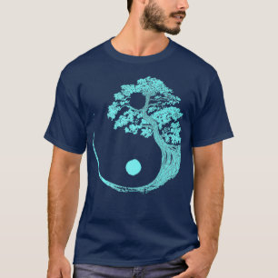 Yin Yang Turquoise Blue Bonsai Tree Japanse Zen T-shirt