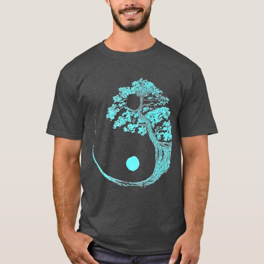 Yin Yang Turquoise Blue Bonsai Tree Japanse Zen T-shirt (Voorkant)