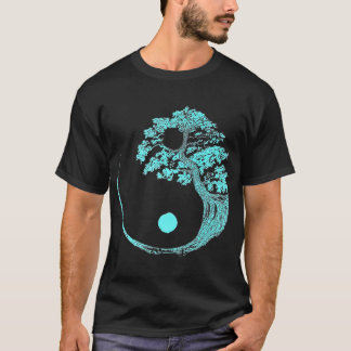 Yin Yang Turquoise Blue Bonsai Tree Japanse Zen T-shirt