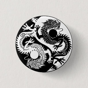 YIN YANG TWEE DRAGONS SLEUTELHANGER RONDE BUTTON 3,2 CM