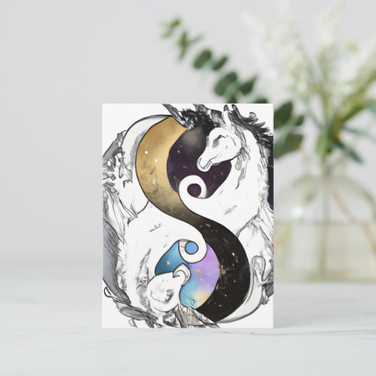 Yin Yang Unicorns Briefkaart (Staand voorkant)
