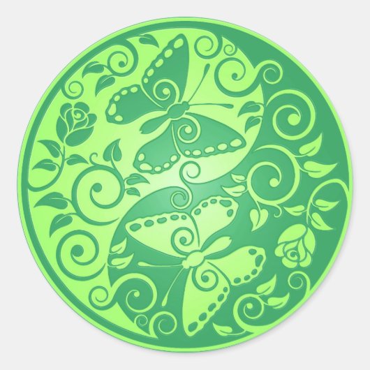 Yin Yang Vlinders, groen Ronde Sticker (Voorkant)