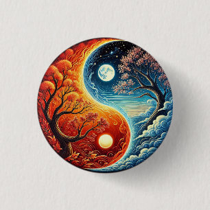 ☯️ Yin Yang Vuur Water Balans Mystiek Symbool Ronde Button 3,2 Cm