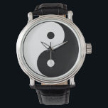 Yin Yang Watch Horloge<br><div class="desc">Zwart  lederen horloge met het afbeelding van een yin yang op het gezicht. Het is een aanpasbaar horloge. Elke tekst of afbeelding kan worden toegevoegd.</div>