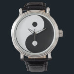 Yin Yang Watch Horloge<br><div class="desc">Zwart  lederen horloge met het afbeelding van een yin yang op het gezicht. Het is een aanpasbaar horloge. Elke tekst of afbeelding kan worden toegevoegd.</div>