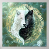 Yin Yang Wolf Kunst - Fantasie Kunstwerken Poster (Voorkant)