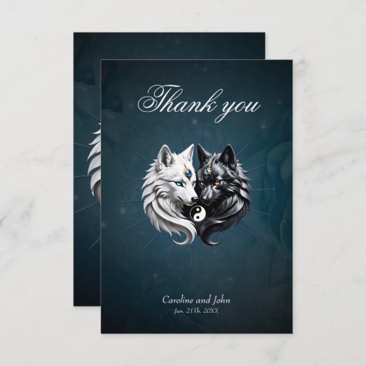 Yin Yang Wolven. Bedankkaart (Voorkant / Achterkant)