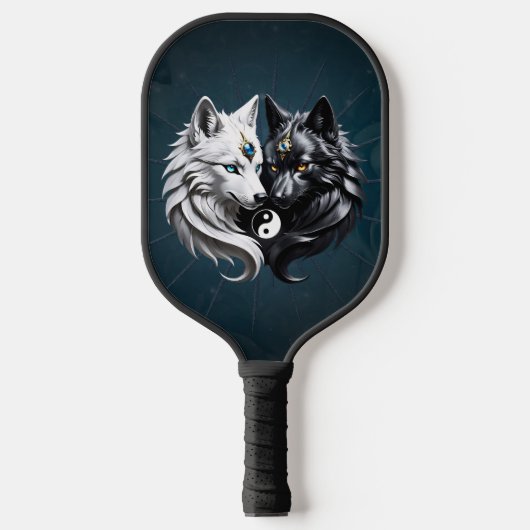 Yin Yang Wolven. Pickleball Paddle (Voorkant)