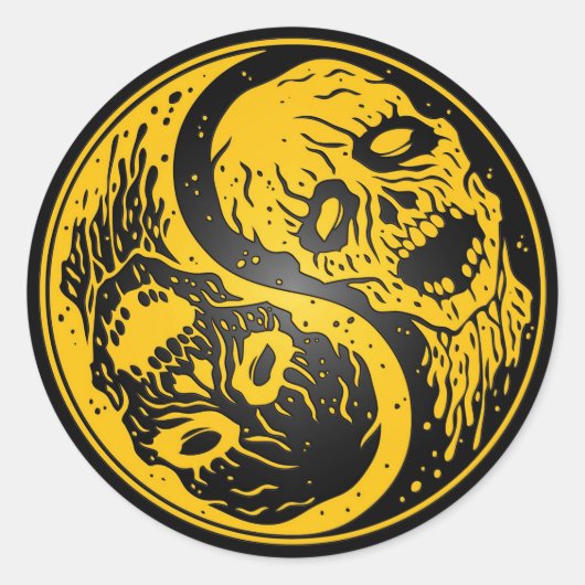 Yin Yang Zombies Geel en Zwart Ronde Sticker (Voorkant)