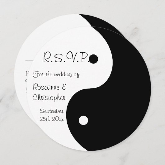 Yin Yang Zwart En Wit RSVP Huwelijk Kaart (Voorkant / Achterkant)