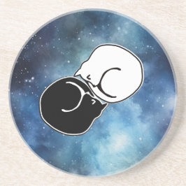 Yin Yang Zwart-wit Katten Kittens opgerold Zandsteen Onderzetter