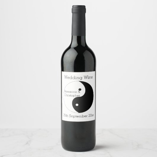 Yin Yang zwart-wit ontwerp bruiloft Wijn Etiket (Voorkant)