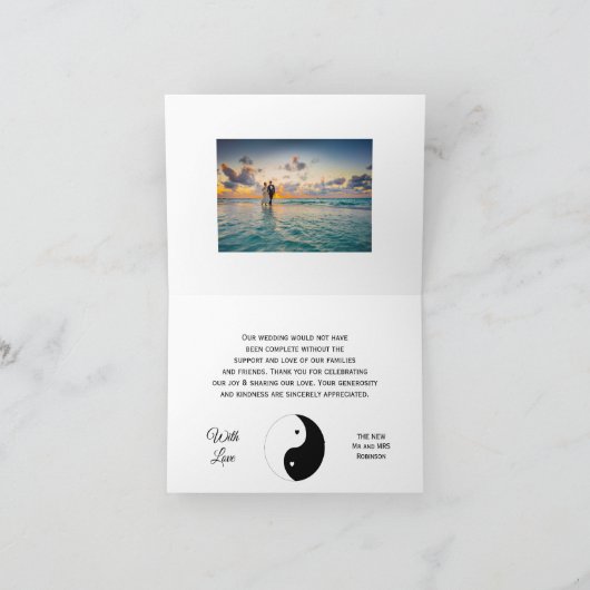 Yin Yang Zwart-witte harten bruiloft dank u Bedankkaart (Binnen)