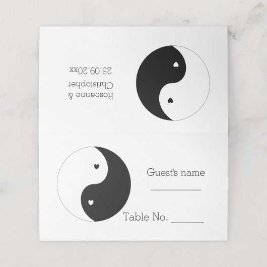 Yin Yang Zwart-witte harten ontwerp bruiloft Plaatskaartje (Buitenkant ongevouwen)