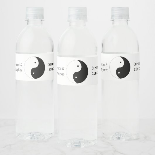 Yin Yang Zwart-witte harten ontwerp bruiloft Waterfles Etiket (Flessen)