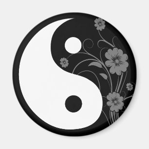 Yin Yang Zwarte Bloemen Magneet