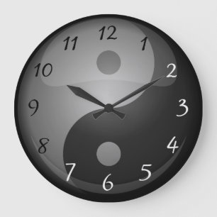 Yin yang zwarte en witte cijfers grote klok