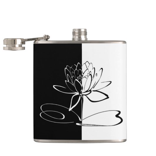 Yin Yang Zwarte Witte Lotusbloem Heupfles (Geopend)