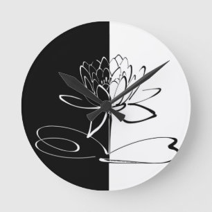 Yin Yang Zwarte Witte Lotusbloem Ronde Klok