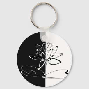 Yin Yang Zwarte Witte Lotusbloem Sleutelhanger