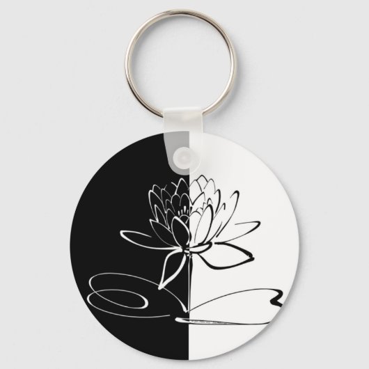 Yin Yang Zwarte Witte Lotusbloem Sleutelhanger (Voorkant)