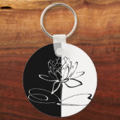 Yin Yang Zwarte Witte Lotusbloem Sleutelhanger (Voorkant)