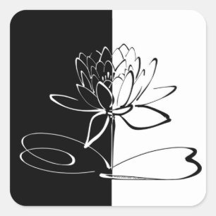 Yin Yang Zwarte Witte Lotusbloem Vierkante Sticker