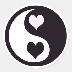 Ying en Yang Black en White Hearts Ronde Sticker