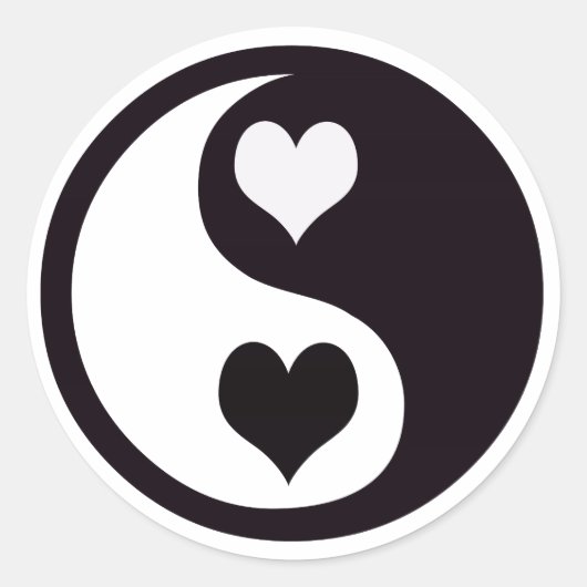 Ying en Yang Black en White Hearts Ronde Sticker (Voorkant)