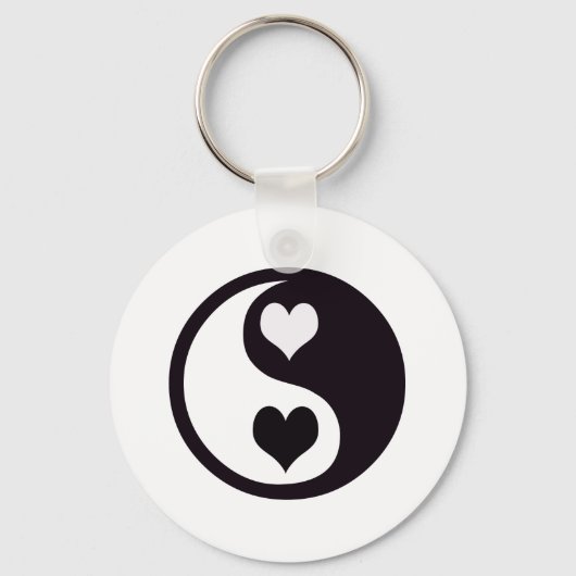 Ying en Yang Black en White Hearts Sleutelhanger (Voorkant)