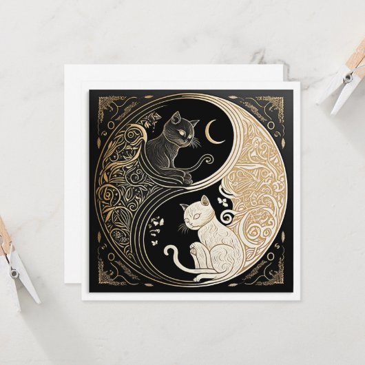 Ying en Yang Cats Kaart (Voorkant / Achterkant in situ)