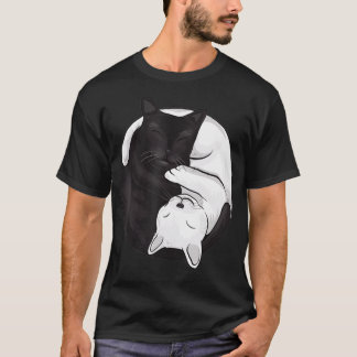 Ying Yang Black en White Cat Graphic T-shirt