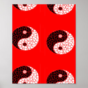 Ying yang circels op rood poster