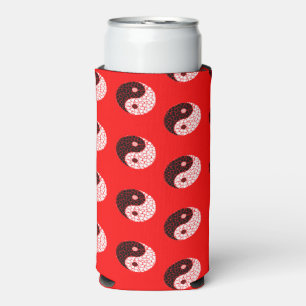 Ying yang cirkels op rood seltzer blikjeskoeler