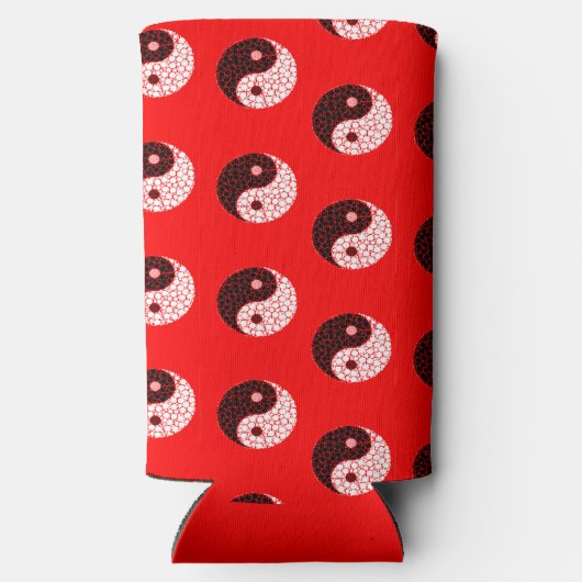 Ying yang cirkels op rood seltzer blikjeskoeler (Achterkant)