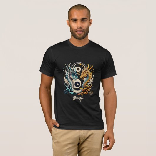 Ying yang draak hoofden 2024 t-shirt (Voorkant volledig)