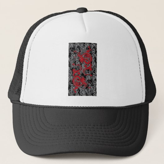 Ying Yang Dragon oin Red - Chinees nieuwjaar Trucker Pet (Voorkant)