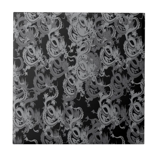 Ying Yang Gray Dragons Tegeltje (Voorkant)