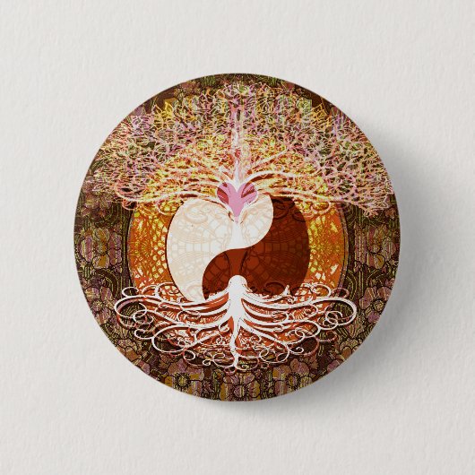 Ying Yang Heart Tree of Life Ronde Button 5,7 Cm (Voorkant)
